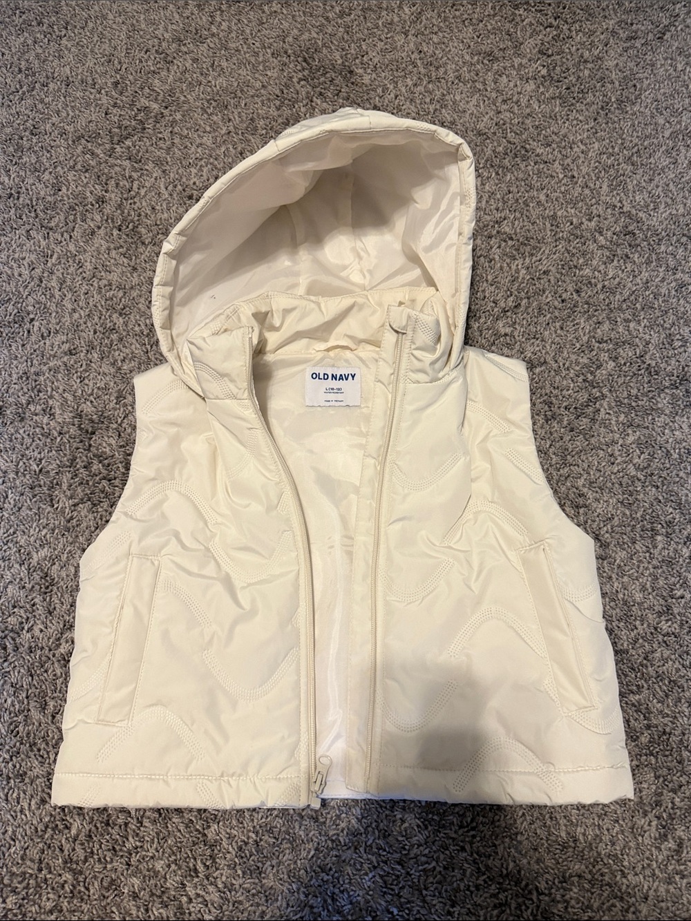 Old Navy Cream Hooded Puffer Vest for Kids size L (10-12)